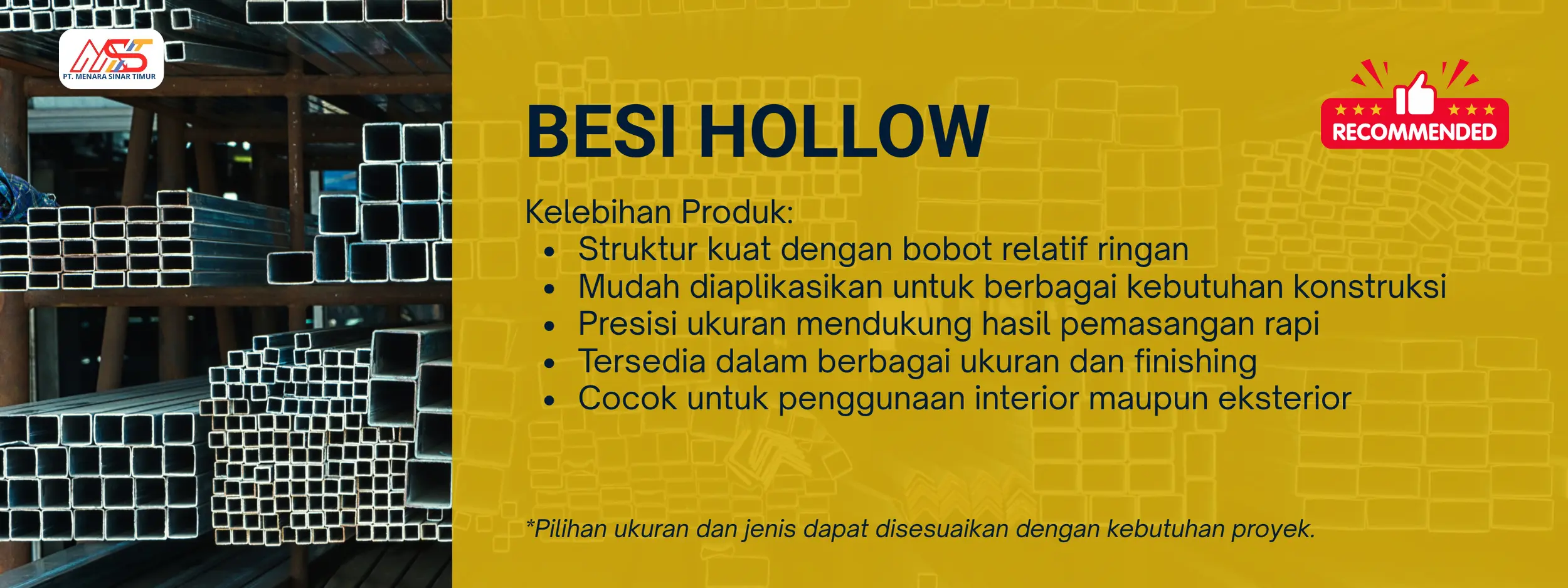 Besi hollow konstruksi PT Menara Sinar Timur Jakarta Tangerang